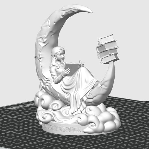 Holdfény Olvasó - Lány Könyvekkel Félholdon Szobor