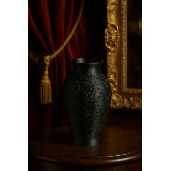 Királyi Fekete Váza – Elegáns Barokk Díszítéssel